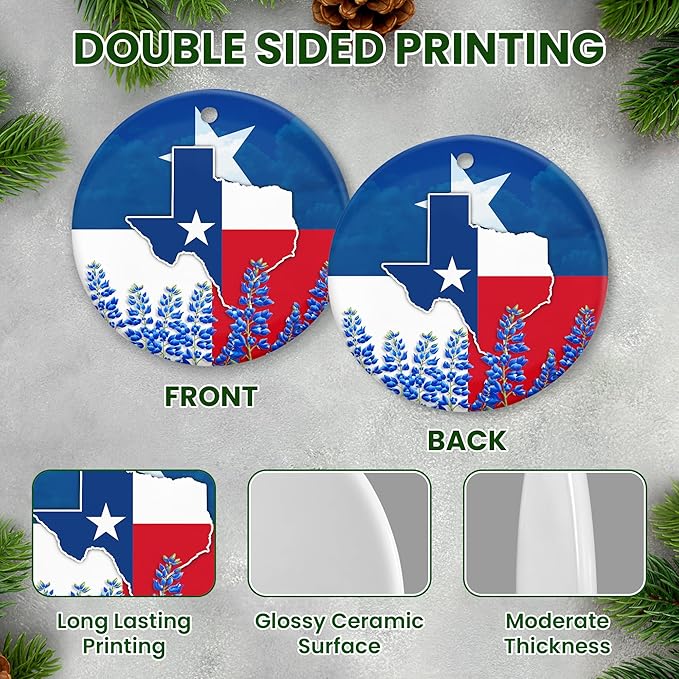FLAGWIX Christmas Texas Gifts for Women Men - Ceramic Ornaments 2025 for Tree Decorations - Texas Christmas Ornament Gifts for Men Women, State Ornaments for Tree, Birthday Gift for Mom Dad Friends