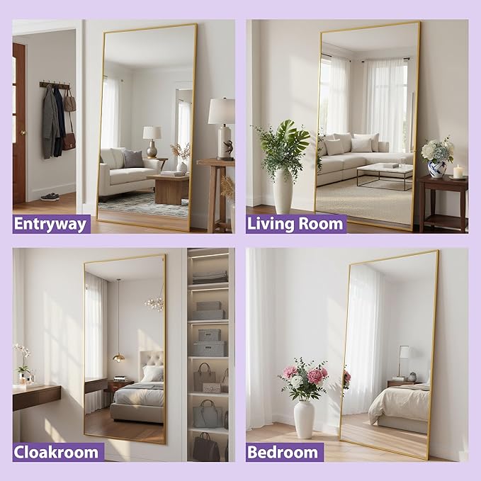 Full Length Mirror, 88"x44" Floor Mirror Freestanding, Oversized Floor Standing Mirror Full Body Mirrors with Stand for Bedroom, Hanging Mounted Mirrors for Living Room Cloakroom, Gold, Rect