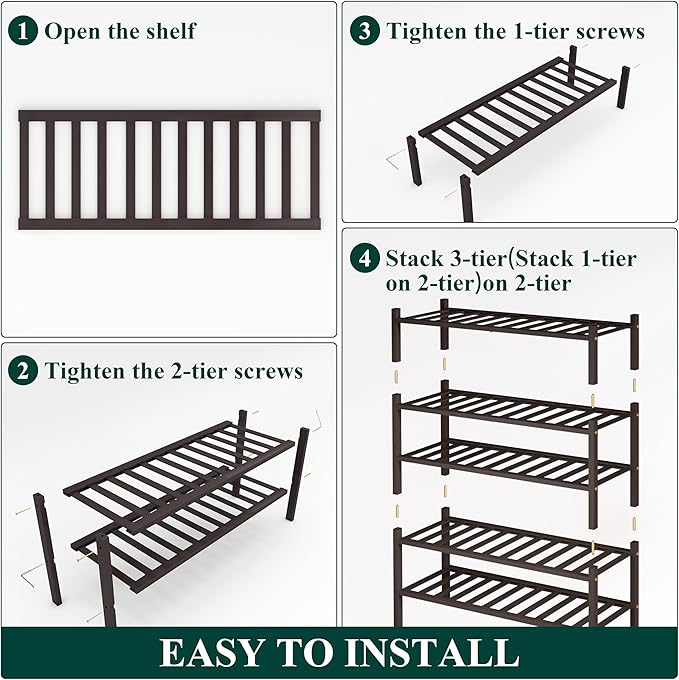 Smiry Shoe Rack, 5 Tier Bamboo Shoe Organizer, Stackable Free Standing Wooden Shoe Storage Shelf for Closet, Entryway, Front Door Entrance, Brown