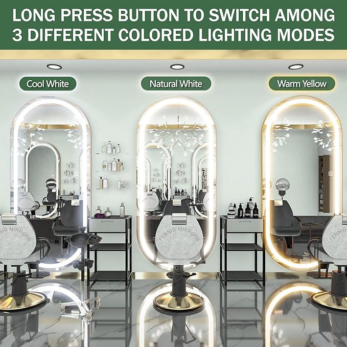 FENNIO 70" x 32" Large Luxury Wall Mounted Mirror with LED Lights - Oval Full Length LED Lighted Full Body Dressing Mirror for Bedroom, Salon, Brushed Aluminum Frame, Tempered Glass