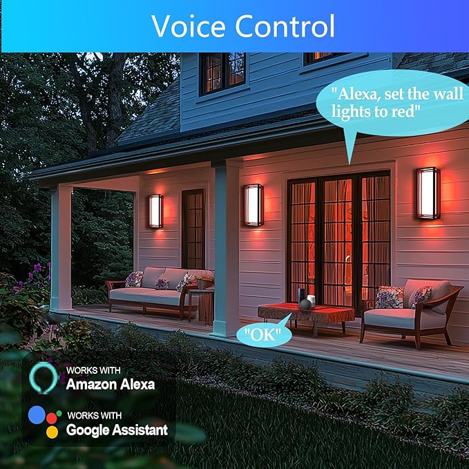 LED Smart Outdoor Wall Lights,14in 22W RGB+2700K-6500K Color Changing Wall Sconce, Waterproof LED Outdoor Porch Lights, APP Control,IP65 Waterproof,for House Porch Yards