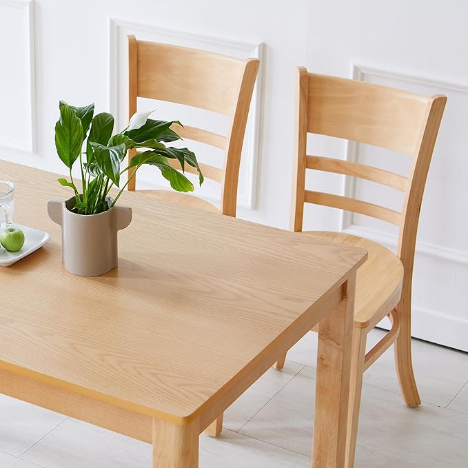 Livinia Cabin Wood Seat Dining Chairs Set of 2, Solid Malaysian Oak Wooden Ladder Back Armless Side Chairs (Natural-Oak)