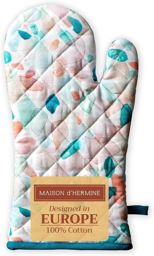 Maison d' Hermine Oven Gloves 100% Cotton Oven Mitt 7" x 13" with Loop Heat Resistant, BBQ, Cooking Gloves, Baking, Grilling, Kitchen, Handling Hot Pans Spring/Summer (Pack of 1, Summer Picnic)