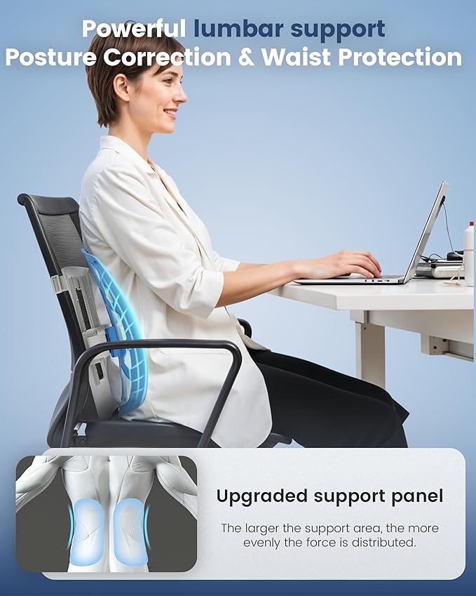 Beleduc Lumbar Support Pillow for Office Chair- Ergonomic Back Support Pillow with Adjustable Height, Improves Posture, Back Cushion with Straps for Home, Office, Car