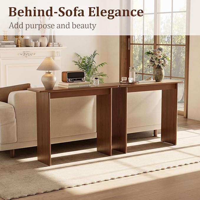 AQIMUELE Wood Console Table for Entryway, Mid Century Modern Console Table, Walnut Sofa Table for Living Room, Hall Way, Walnut Color