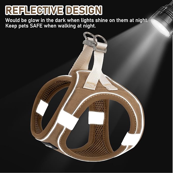 GAMUDA Small Pet Harness Collar and Leash Set, Step in No Chock No Pull Linen Fabric Soft Mesh Dog Vest Harnesses Reflective for Dogs Puppy Cats Kitten Rabbit (Brown, XXS)