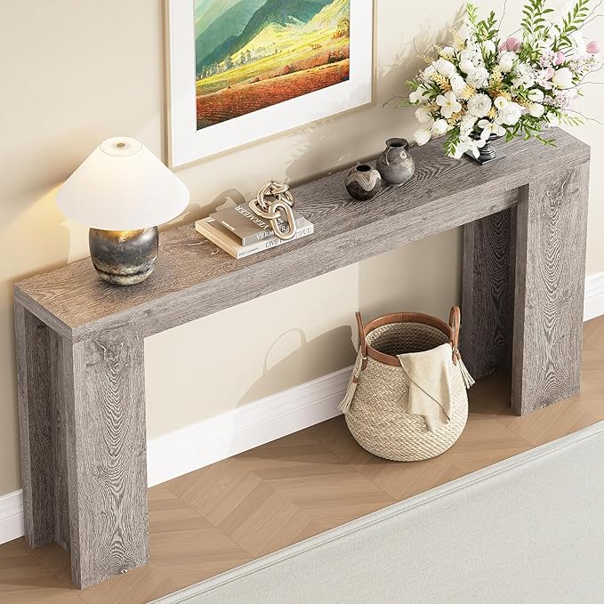 70.9 Inch Extra Long Console Table, Farmhouse Entryway Table with Thickened Base, Wood Sofa Table Behind Couch Table, Narrow Entry Way Accent Table for Living Room, Hallway, Entrance, Foyer, Grey