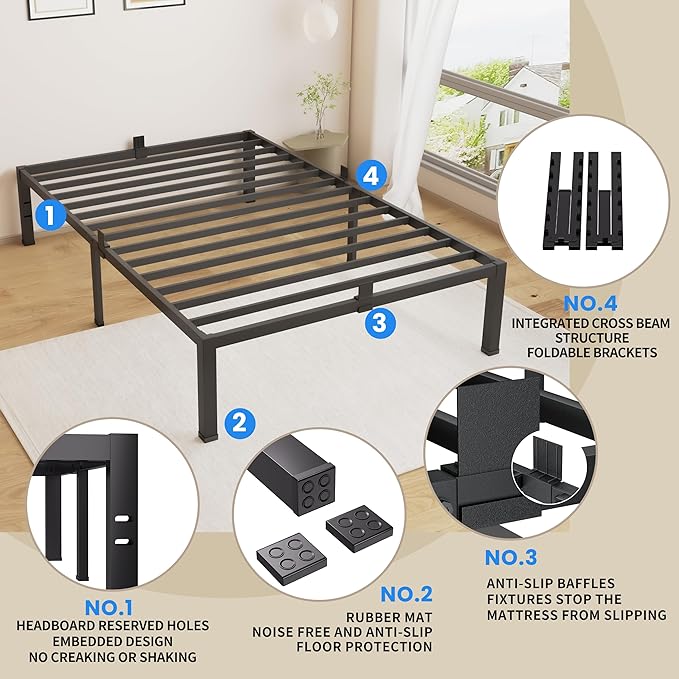 MAF 14 Inch XL Twin Bed Frame Metal, Heavy Duty Metal Bed Frame Platform with 3000 LBS Steel Slat Support Noise Free No Box Spring Needed Under-Bed Storage Space