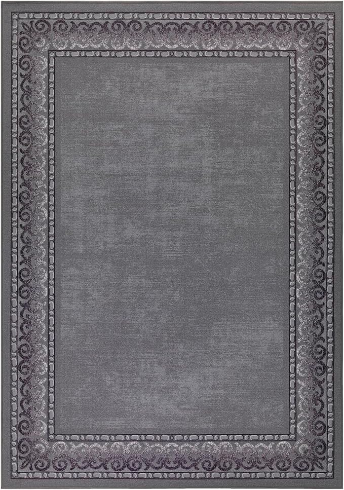 Antep Rugs Alfombras Bordered Modern 5x7 Non-Slip (Non-Skid) Low Pile Rubber Backing Indoor Area Rug (Gray, 5' x 7')