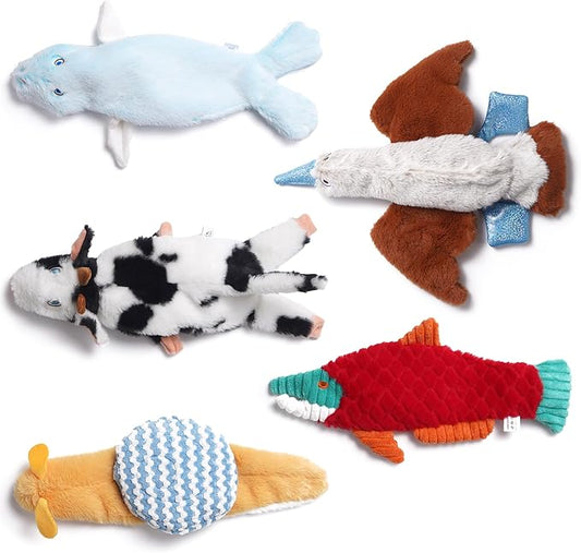 Nocciola Squeaky Dog Toys, 5 pcs Crinkle Plush Dog Toy, No Stuffing Dog Toys for Small Medium Large Dogs, Boredom Relief