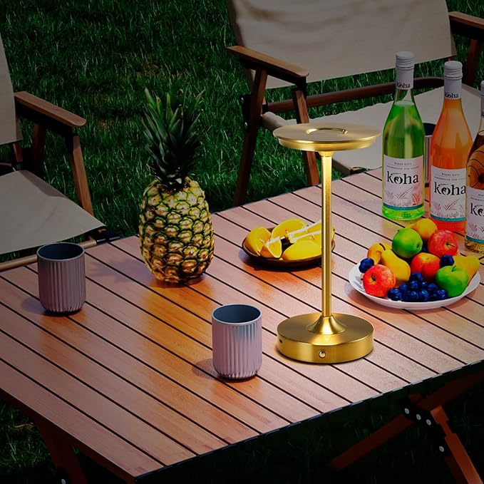 2 Pack Rechargeable Table Lamp, LED Cordless Table Lamp, 5000mAh Battery Operated Portable Table Light,Dimming for Restaurant/Patio/Outdoor(Gold)