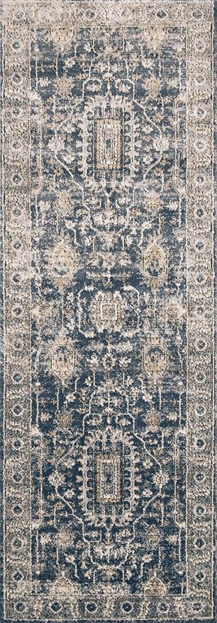 Loloi Teagan Collection TEA-03 Denim/Pebble 2'-8" x 10'-6" Runner Rug, Large, Soft Neutral Rug, High-Traffic for Living Room, Bedroom, Home Office, Dining Area