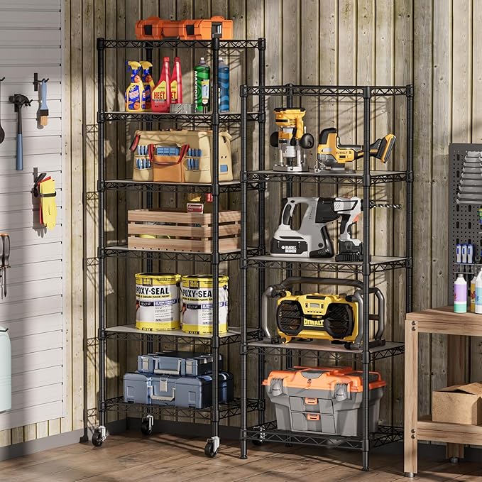 SINGAYE 5 Small Wire Shelves Kitchen Pantry Close Home Organizers and Storage Bathroom Shelf Laundry Room Organization Adjustable Book Metal Garage Shelving Unit