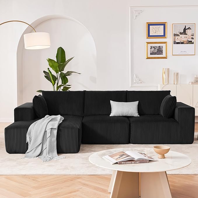 108” Modular Sectional Sofa, Cloud Sectional Couch with Deep Seat, Modern Modular L-Shape Sofa Couch with Chaise,Upholstered Boneless Couches for Living Room Bedroom (Black, Left Facing Chaise)