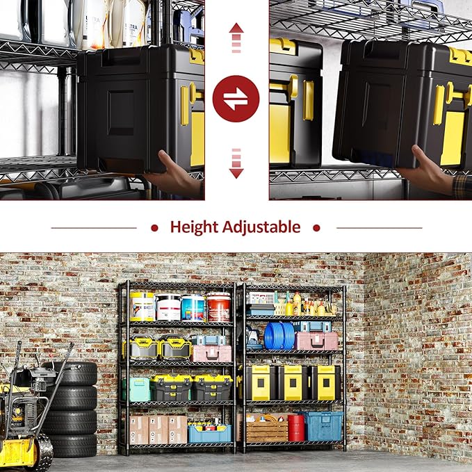 IZEUK 1750 LBS Garage Shelving Wide Storage Shelves Metal Shelves Heavy Duty Adjustable Utility Shelf Rack (Black, 5 Tier, 15.7" D x 45.3" W x 70.9" H)