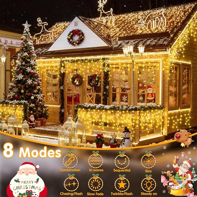 Hezbjiti Christmas Lights Decorations Outdoor, 1600LED 164FT Curtain Fairy Lights 8 Modes 320 Drops Fairy String Curtain Lights for Christmas Decor Eaves Window Party Yard Garden