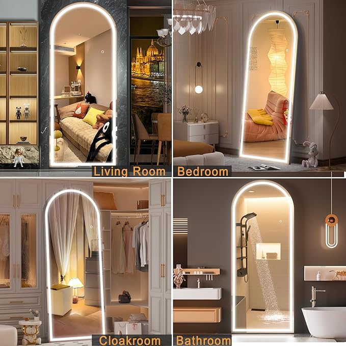 Hasipu 75" x 28" Led Mirror Full Length, Arch Mirror Full Length with Lights, Floor Full Body Glass with Stand,Tempered Glass,Shatter-Proof, Dimming & 3 Color for Bedroom Cloakroom-UL