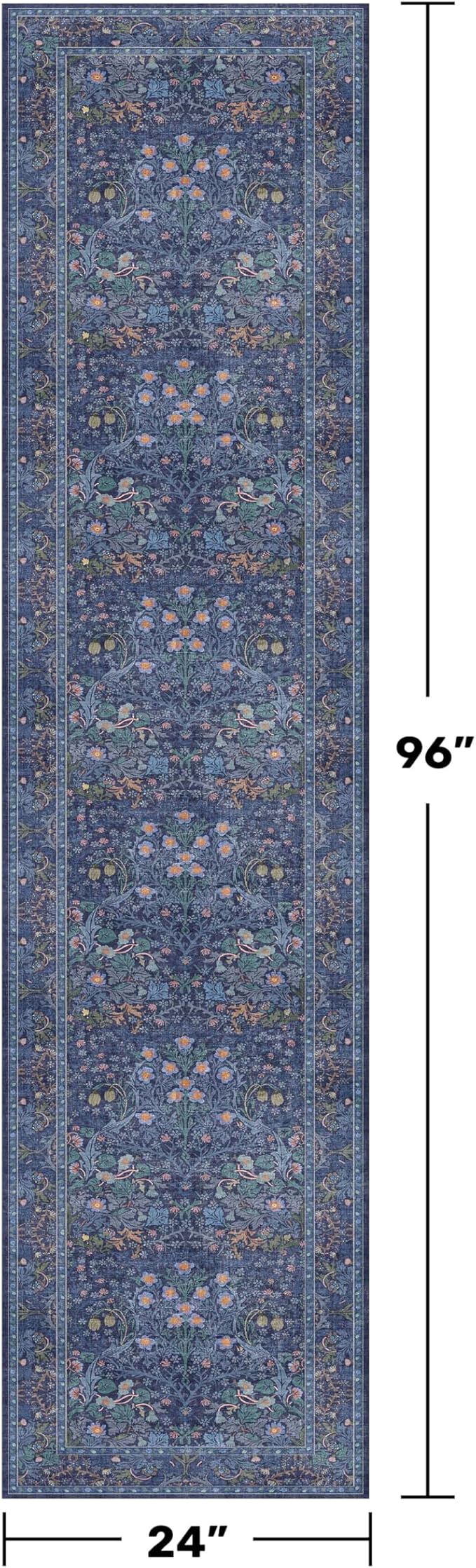 Dark Blue 2x8 Hallway Runner Non Slip - Machine Washable Kitchen Rugs, Geometric Floral Pattern Indoor Floor Mats for Entryway, Oriental Design Home Décor