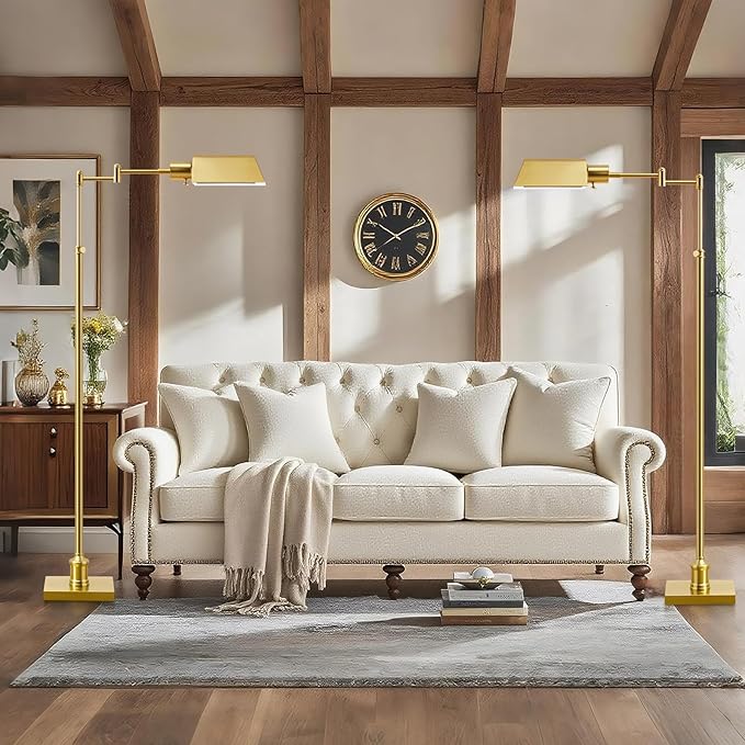 GyroVu Traditional Height Adjustable Pharmacy Floor Lamp with 350° Swing Arm, Color Temperature Adjustable Standing Lamp Metal Shade for Living Room Reading House Bedroom Home Office(Gold)