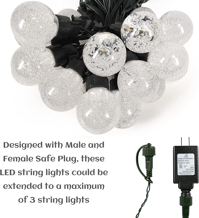 AWQ 35 FT Globe String Lights Outdoor Commercial Grade Light with 20 G50 Shatterproof LED Bulbs Waterproof Extendable for Indoor Outdoor Wedding Garden Party Christmas Trees Decoration (Multicolour)