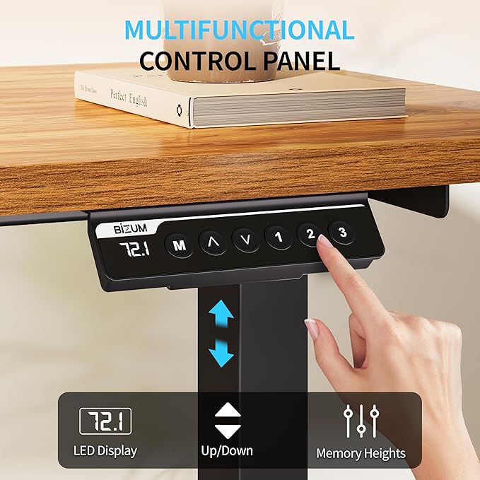 BIZUM Electric Standing Desk, 55x24 inches Height Adjustable Desk, Sit to Stand Desks Memory Gaming Computer Workstation for Home Office, Light Rustic Brown