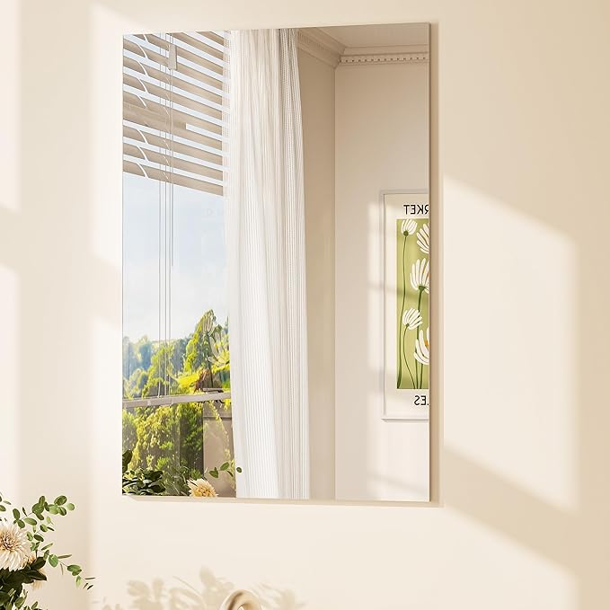 TETOTE Frameless Bathroom Mirror 16" x 24" Frameless Vanity Mirror for Wall Suitable for Bedroom, Living Room, Entryway, Hallway, Home Gym, Vertically/Horizontally