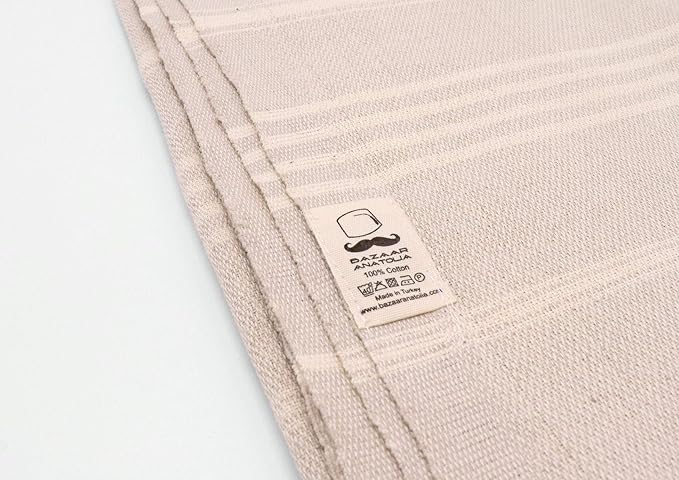 Bazaar Anatolia Slim Line Turkish Towel 100% Cotton Peshtemal Beach Towel 76x38 Thin Lightweight Travel Camping Bath Sauna Gym Pool Blanket Quick Dry Towels (Cream) - Made in Turkiye