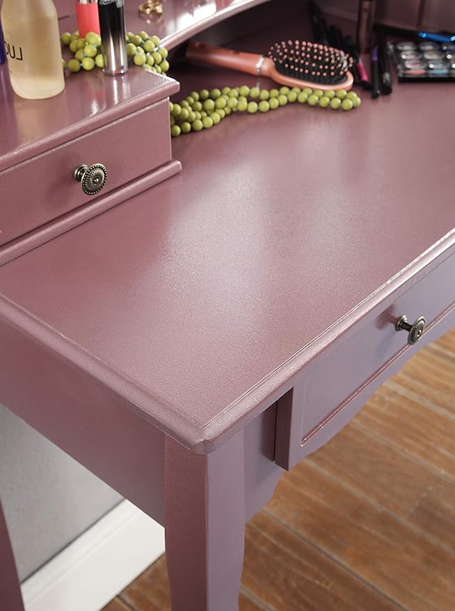 Roundhill Furniture Sanlo Wooden Vanity, Make Up Table and Stool Set, RoseGold