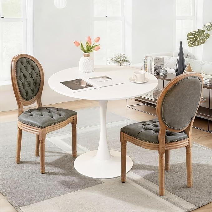 SoarFlash Kitchen Table and Chairs for 2, 31.5" Dining Table Set for 2 with French Dining Chairs, 3 Piece Round Kitchen Table Set, Dining Room Table Set for Small Space, Apartment