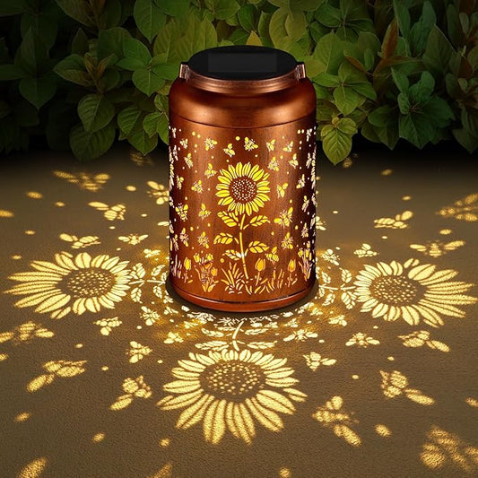 Solar Lanterns Outdoor, Waterproof Hanging Metal Solar Lanterns LED Decoration for Garden, Yard, Patio - Perfect Birthday Gifts for Women Mom Grandma(Sunflower + Bee)