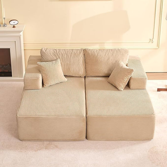 Chaise Lounge Chair, Boneless Couch for Living Room and Bedroom, Sleeper Couches Reading Chairs, Corduroy, Camel