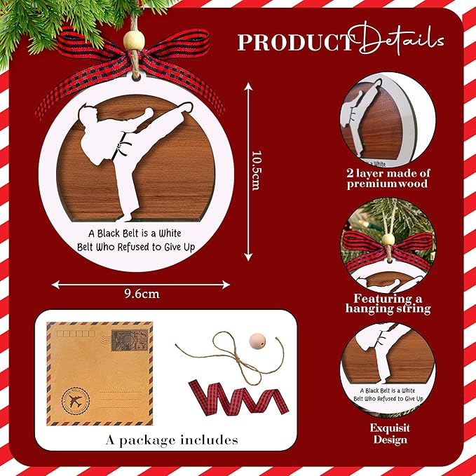 Karate Christmas Ornament 2025 - Black Belt 2 Layer Wooden Christmas Ornament - Karate Gifts for Men Woman - Martial Arts Gifts for Boys, Girls, Instructor - Martial Arts Christmas Tree Hanging Decor