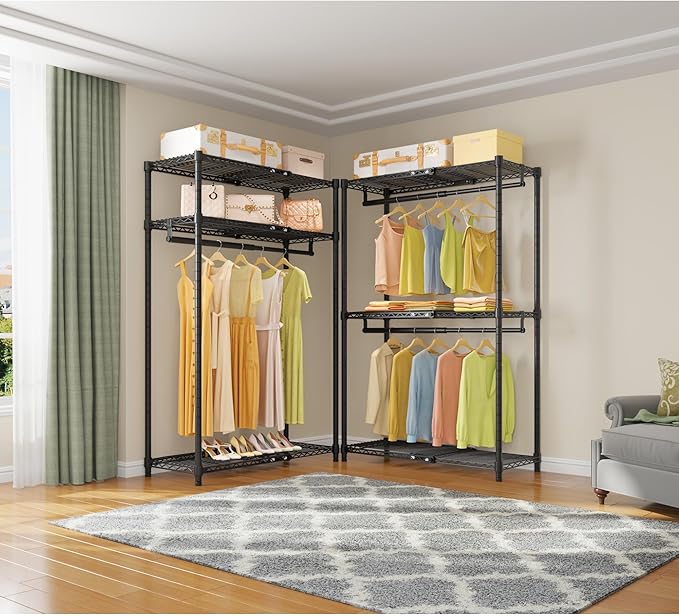 VIPEK X1 Expandable Clothes Rack Heavy Duty Adjustable from 2' to 3'5" with Adjustable Shelves and Hanger Rods, Reach-in & Walk-in Closets Metal Garment Racks Portable Closet, Black