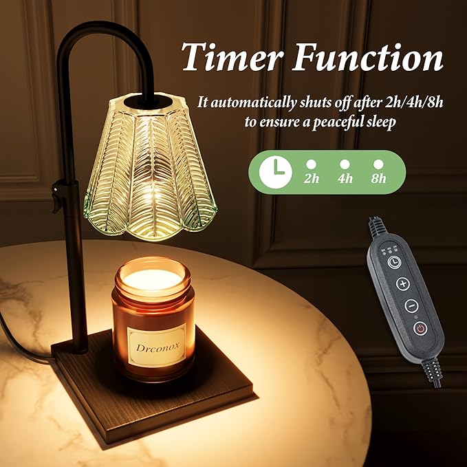 Candle Warmer Lamp with Timer & 4 Brightness Settings - Wax Melt Warmer for Jar Candles Adjustable Height, Home Decor, Birthday Gifts for Women (Includes 2 Bulbs)