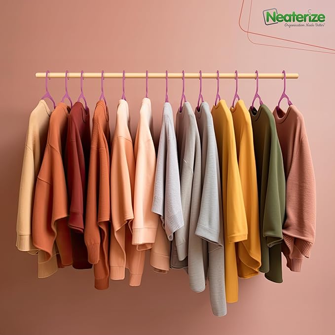 NEATERIZE Clothes Hangers Plastic 100 Pack for Adults - Plastic Hangers, The Perfect Coat Hanger and Space Saving Clothes Hangers for Closet, Percheros Ganchos para Colgar Ropa Hangars - Pink Hangers