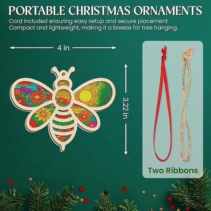 GEEMBI Christmas Team Gifts for Employees - Suncatcher Christmas Ornaments 2025 with Card for Tree Decorations - Thank You Appreciation Gifts for Employees Coworkers Teachers, Bee Gift for Women Men