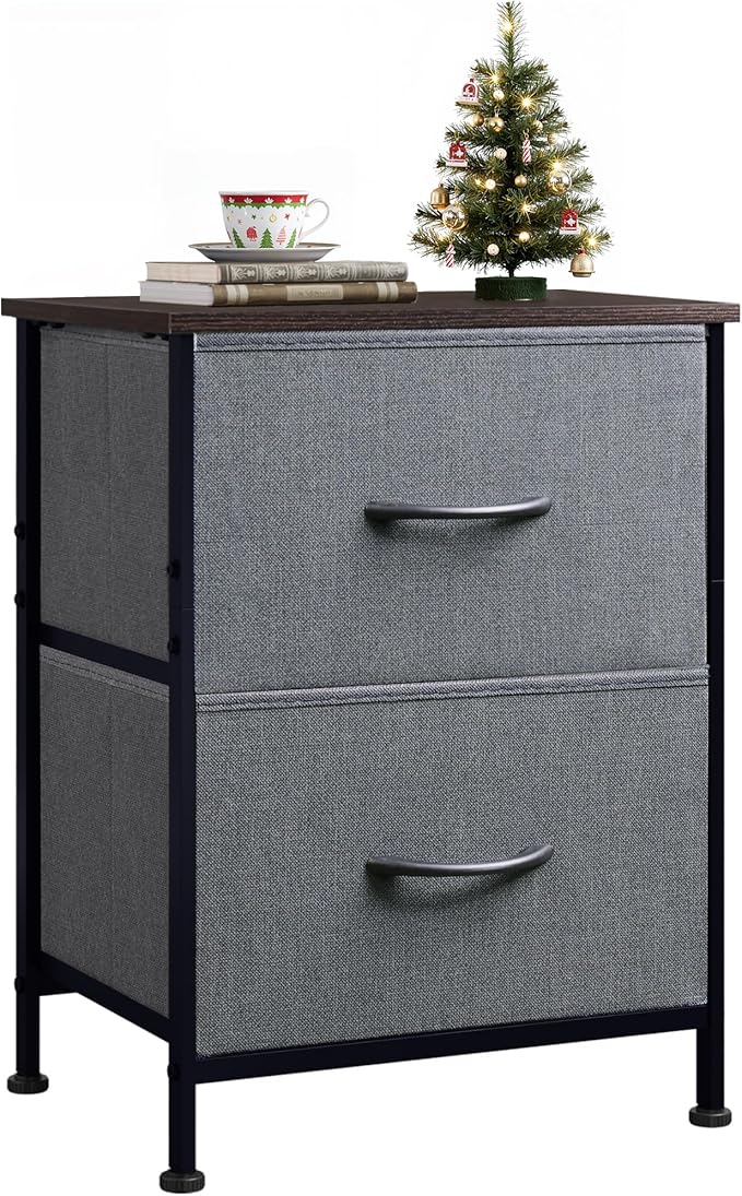 WLIVE Nightstand, 2 Drawer Dresser for Bedroom, Small Dresser with 2 Drawers, Bedside Furniture, Night Stand, End Table with Fabric Bins for Bedroom, Closet, Entryway, College Dorm, Dark Grey