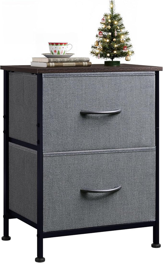 WLIVE Nightstand, 2 Drawer Dresser for Bedroom, Small Dresser with 2 Drawers, Bedside Furniture, Night Stand, End Table with Fabric Bins for Bedroom, Closet, Entryway, College Dorm, Dark Grey