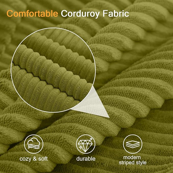 COMAX Convertible Sofa Bed, Folding Floor Couch Corduroy Fold Out Couch Bed Futon Sleeper Mattress with Pillows, Boneless Sofa Comfy Lounge Loveseat for Living Room Bedroom, Light Green