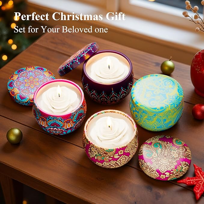 WINTERCRUSH Scented Candles Gift Set: 4 Pack Flower Shaped Christmas Candles for Home Scented - Stress Relief Gifts for Women, Birthday, Mother's Day (Flower)
