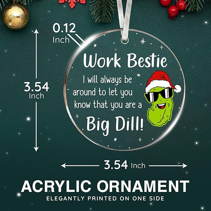 Work Bestie Ornament - Delightful Pickle Ornaments for Christmas Tree, Ideal Funny Work Ornaments for Coworkers, Unique Christmas Pickle Ornament, Perfect for Co-Worker 2025