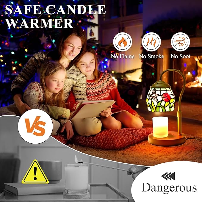 Candle Warmer Lamp - Hummingbird Candle Lamps Timer Dimmer, Tiffany Style Stained Glass Candle Warming Lamp Compatible with Small Jar Candles Gifts for Her, for Mom Wax Melt Warmer for Home Decor