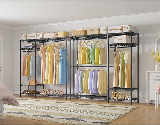 VIPEK X20 Plus Expandable Reach-in Closet Rack Adjustable from 3'9" to 5'2" Clothing Rack with Extendable Shelves and Hanger Rods Portable Clothes Racks Open Walk-in Closet System, Black