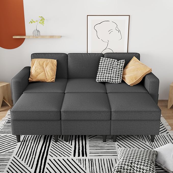 25 inch Square Storage Ottoman for Modular Sectional Sofa, Oversized Bench Ottoman Coffee Table Foot Stool, Convertible Sectional Couch for Living Room, Dark Grey