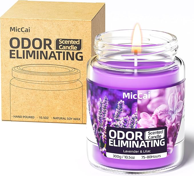 Lavender & Lilac Blossom Odor Eliminating Candles for Home Scented, Eliminates 99% of Pet, Smoke, Food and Other Smells Quickly, Highly Scented Candle, Premium Soy Candles Set for Women