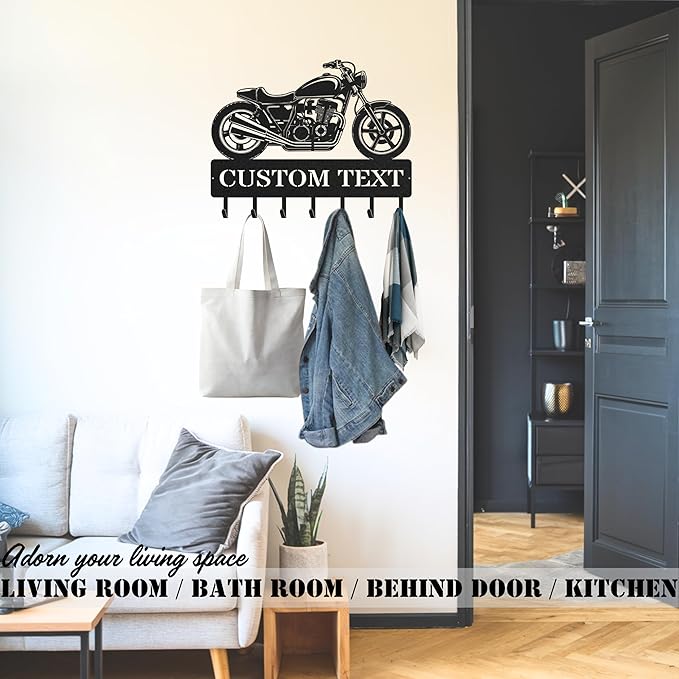 Personalized Key Holder for Wall, Custom Metal Vintage Motorbike Key Hooks with Name, Metal Jacket Holder Hooks Organizer Rack, Coat Hanger Decor for Kitchen
