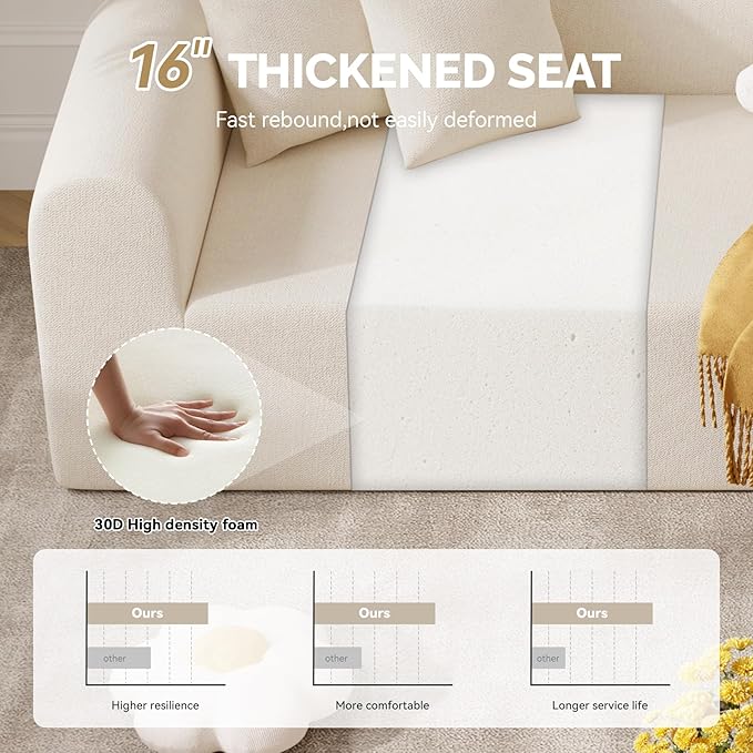 128" Oversized Modern Curved Sofa,Boneless Cloud Sectional Couch with Deep Seat,No Assembly Required Chenille Couches for Living Room,Beige,1 PCS