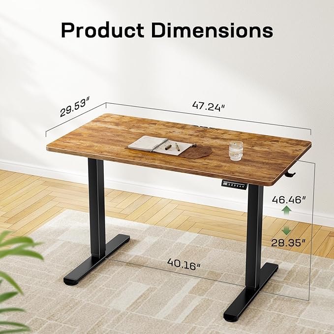 Electric Standing Desk with One-Piece Desktop,48 x 30 inch Height Adjustable Office Gaming Computer Desk with Tabletop, Home Office Stand up Desk with 4 Memory Presets, Table for Bedroom(2 Packages)