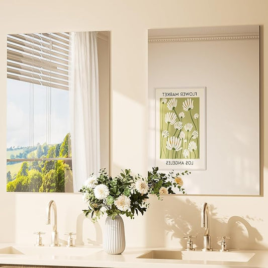 TETOTE Frameless Mirror 2 Packs 20" x 30" Bathroom Tempered Glass Mirrors for Over Sink, Suitable for Bedroom, Entryway, Hallway, Gym, Vertically/Horizontally