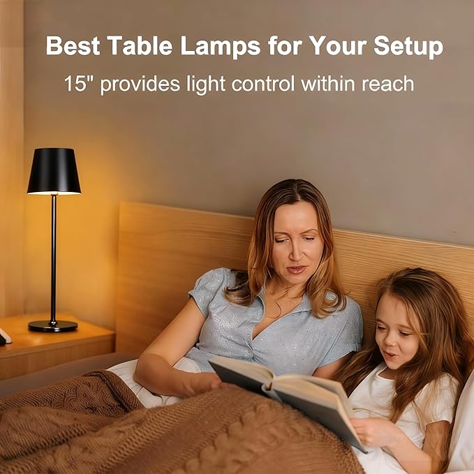 2-Pack Cordless Metal Table Lamp, 3 Adjustable Heights, 5400mAh Rechargeable Battery, 3 Colors Touch Dimming, Waterproof Portable Wireless Desk Lamp for Restaurant, Bedroom, Outdoor Patio
